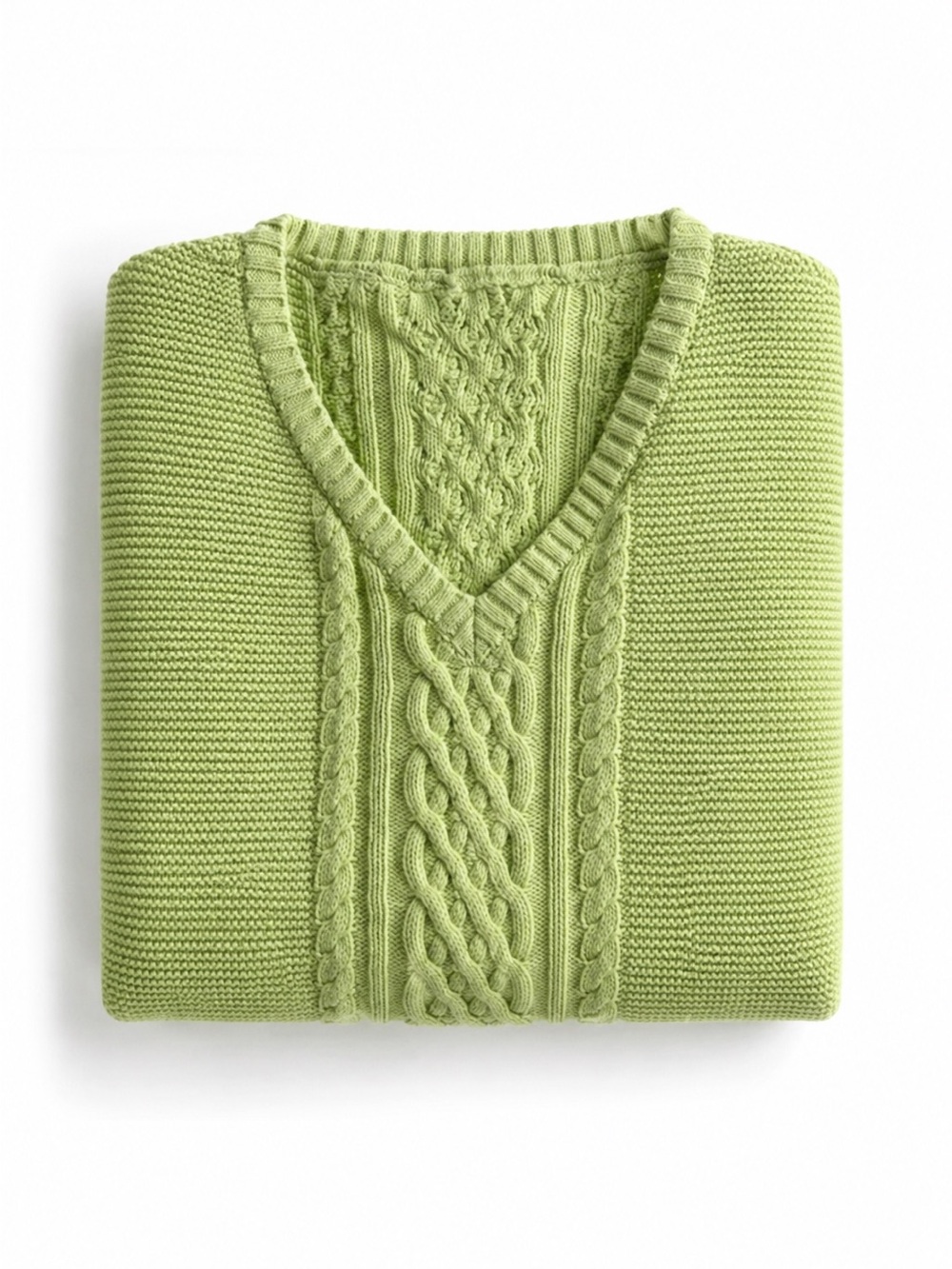 Women’s Lime Green V-Neck Knit Sweater – Size M